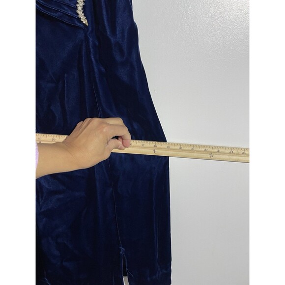 Vtg Y2K Velvet Dress 7/8 Blue Puff Sleeves Whimsigoth Holidays Prom Party USA - Picture 13 of 14